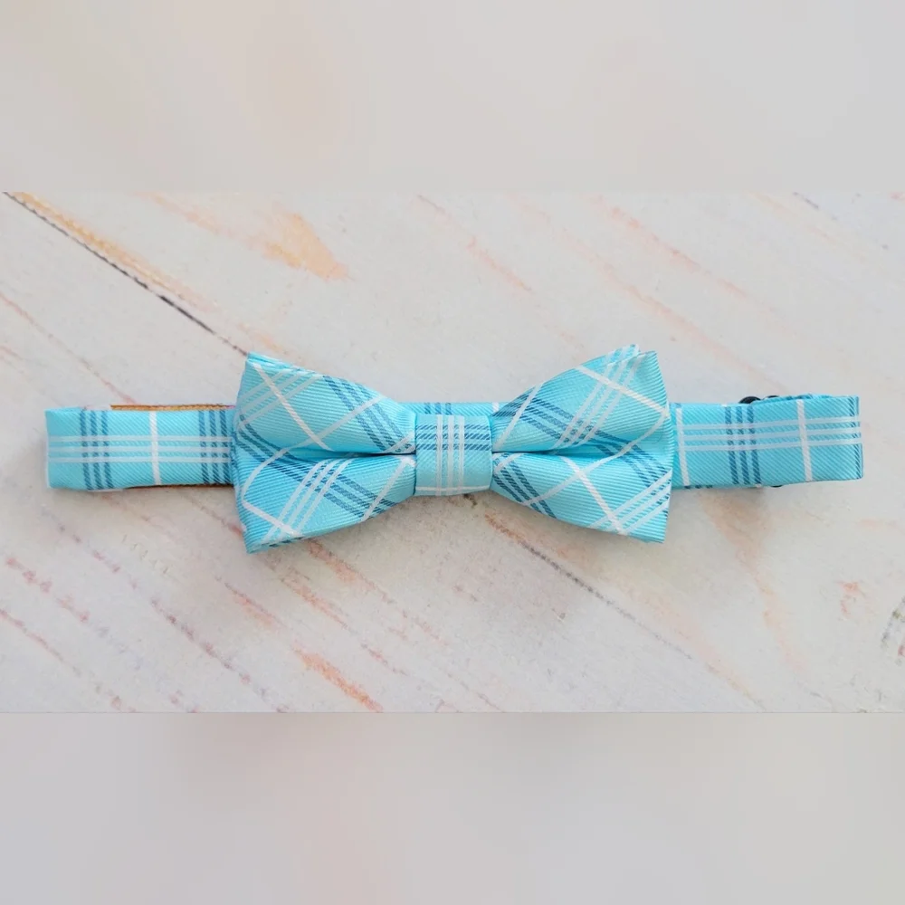 Taylor Joelle Kids Light Aqua Blue Plaid Bow Tie
